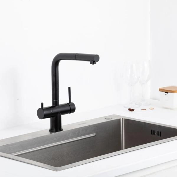 Смеситель GAPPO G4397-76 для кухни с выдвижным изливом и подключением фильтра, черный