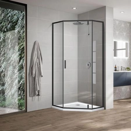 Душевой уголок Vincea Slim-U VSP-2SU900CLB, 900*900, м.черный, стекло прозрачное