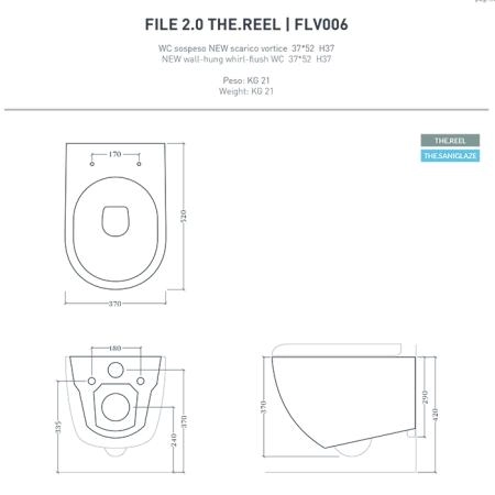 Artceram File 2.0 Унитаз подвесной 36х52см, безободковый, турбо смыв the.reel, saniglaze, цвет: matera