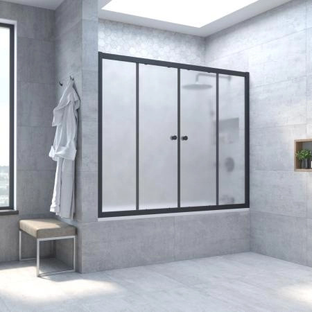 Шторка на ванную Vegas-glass Z2V NOVO 195 02М 10, профиль черный матовый, стекло сатин