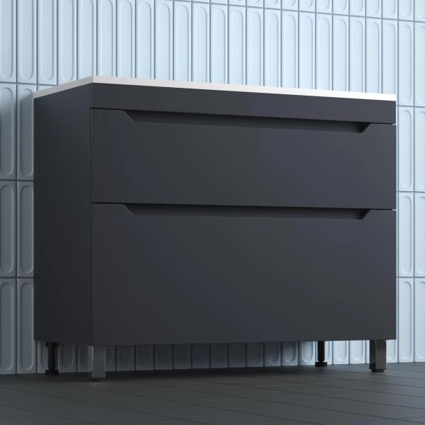 Тумба напольная Style Line Остин под раковину Фортуна 100 2 ящ графит эмаль PLUS