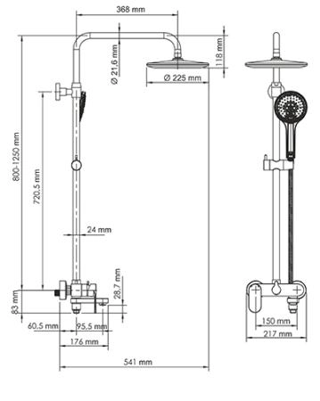 Душевая система Wasserkraft A17401 со смесителем для душа 80/125 x 54,1 см черный цвет