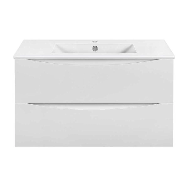 Тумба под раковину Vincea Mia Slim 900 подвесная, 2 выкатных ящика soft close, G.White