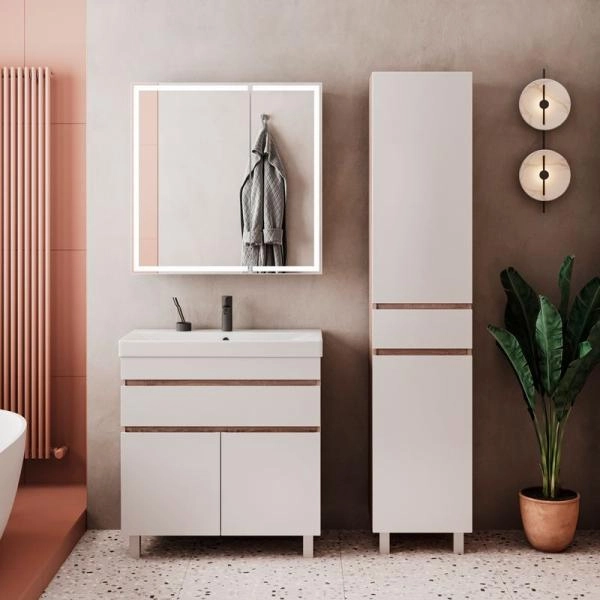 Тумба для ванной Volna Conty 80.2D.1Y Белый/дуб сонома напольная (9696) раковина отдельно