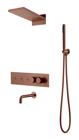 Встроенная душевая система Boheme FUSION с термостатом, трехпозиционная Brushed Bronze с изливом 131-2-BRB