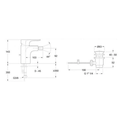 Смеситель Jacob Delafon ALEO E72279-CP для биде с донным клапаном хром