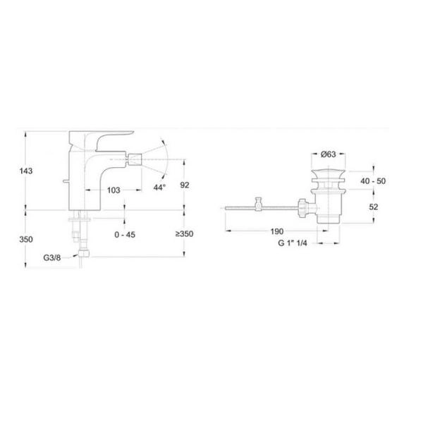 Смеситель Jacob Delafon ALEO E72279-CP для биде с донным клапаном хром