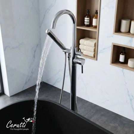 Смеситель напольный Ceruttispa Тобия (TOBIA) из нержавеющей стали, цвет хром