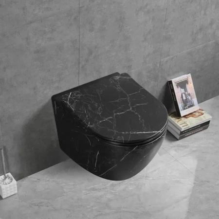 Унитаз Cerutti SPA SELLA Aria Tornado MMB подвесной безободковый черный мрамор матовый со смывом торнадо CT9531 (490х370х370)