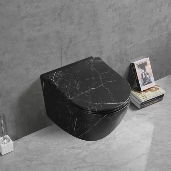 Унитаз Cerutti SPA SELLA Aria Tornado MMB подвесной безободковый черный мрамор матовый со смывом торнадо CT9531 (490х370х370)