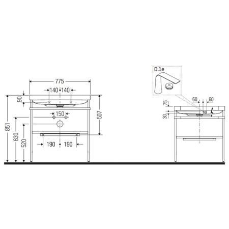 Duravit Happy D.2 Plus Консоль напольная с умывальником 77.5х49х46.8см, с 1 отв под смесит, 1 полка, 1 полотенцедержатель, выпуск, цвет: белый глянцевый/хром