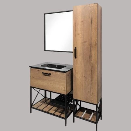 Тумба с раковиной Comforty Бредфорд-75 дуб темный черная матовая