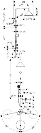 Axor Showers/Front 26020000 Душевая система Showerpipe с термостатом и верхним душем, дизайн Front
