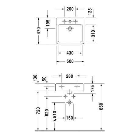 Duravit Vero Раковина накладная 50x47см., с 1 отв., без перелива, шлифованная, цвет: белый
