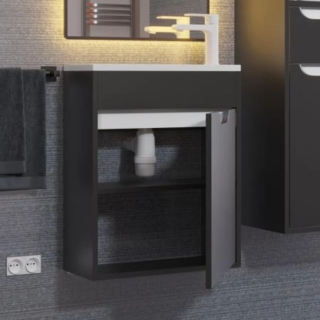 Тумба с раковиной для ванной Uperwood Modul 50 см, подвесная, матовая, черная