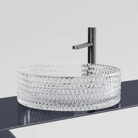 Умывальник чаша накладная круглая (прозрачная) Cristal 360x360x112мм