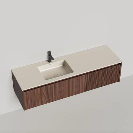Salini Domino Тумба с раковиной, 140х50х40см., из S-Stone в сборе, д/к; крепеж; сифон; фасад: шпон орех, столешница: Ral9001