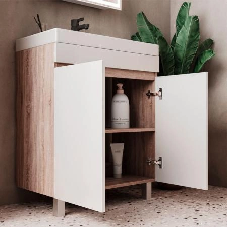 Тумба для ванной Volna Conty 60.2D Белый/дуб сонома напольная (9696) раковина отдельно
