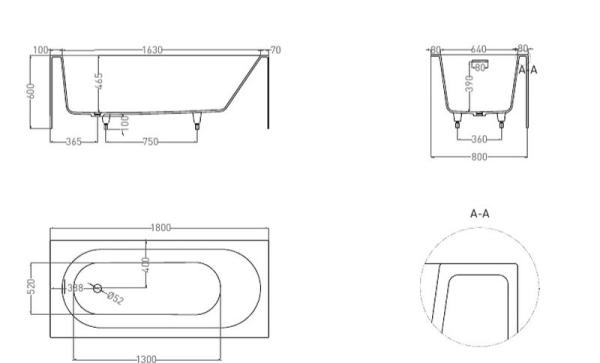Ванна Salini FABIA 180x80 S-Sense глянцевая 102612G