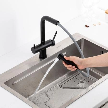 Смеситель GAPPO G4397-76 для кухни с выдвижным изливом и подключением фильтра, черный