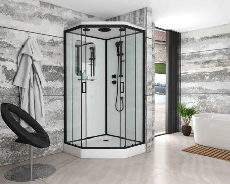 Душевая кабина Niagara Premium NG-6901-01D BLACK (900х900х2200) низкий поддон (16 см), стекло ТОНИРОВАННОЕ