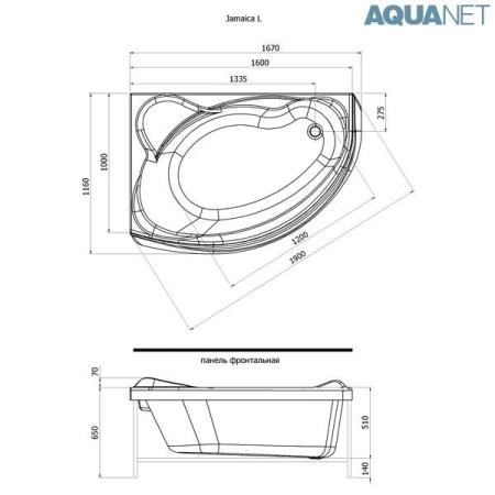 Ванна Aquanet Jamaica 160x100 без гидромассажа левая