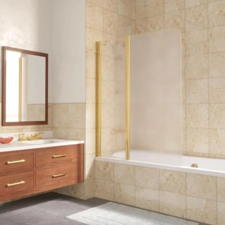 Шторка на ванную Vegas-glass E2V LUX ST 115 09 10 L, профиль золото глянцевое, стекло сатин