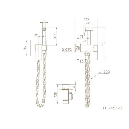 Гигиенический душ KNOTLOR MIST FHS02C1RB, со смесителем встраиваемый бронза
