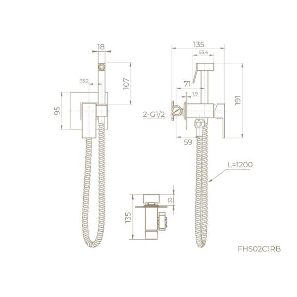 Гигиенический душ KNOTLOR MIST FHS02C1RB, со смесителем встраиваемый бронза