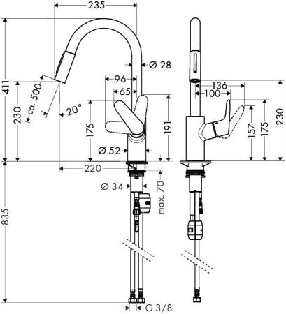 Hansgrohe Focus 31815800 смеситель для кухни с выдвижным душем цвет сталь