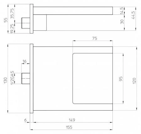 Верхний душ Bossini Bocca Cascata XL E88500.030 120x155 мм, каскадная струя, хром