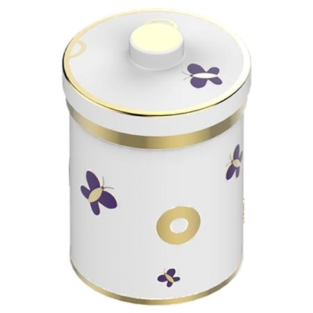 THG CAPUCINE MAUVE DECOR OR Банка керамическая с крышкой, настольная, декор золото/лиловый, цвет: белый