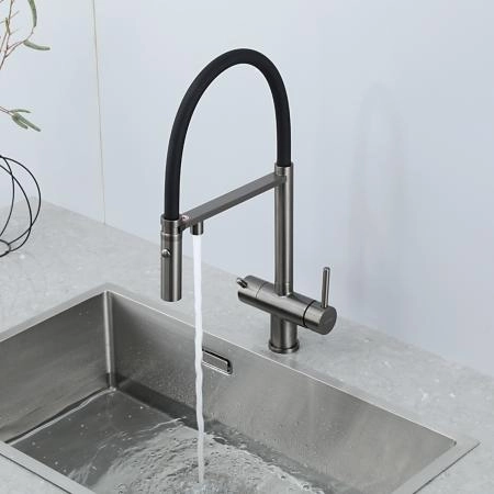 Смеситель GAPPO G4397-89 для кухни с гибким изливом и подключением фильтра, оружейная сталь