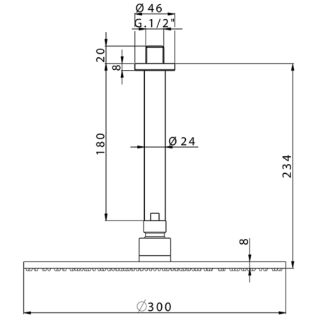 CISAL Shower Верхний душ D300 мм с потолочным держателем L180 мм, цвет: хром