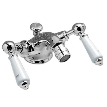 Devon Dandy Смеситель для биде на 1 отв., с донным клапаном, c ручками белыми, цвет: хром