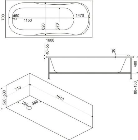 Ванна Bas Мальдива 160x80 без гидромассажа