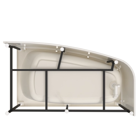 Ванна акриловая "РОНА 168х95" (правое исполнение), рама-подставка, фронтально-торцевая панель, слив-перелив автомат с сеточкой (хром, с сифоном)