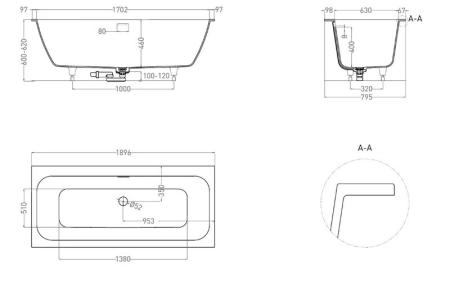 Ванна Salini ORLANDA AXIS KIT 190x80 S-Stone матовая 103321M