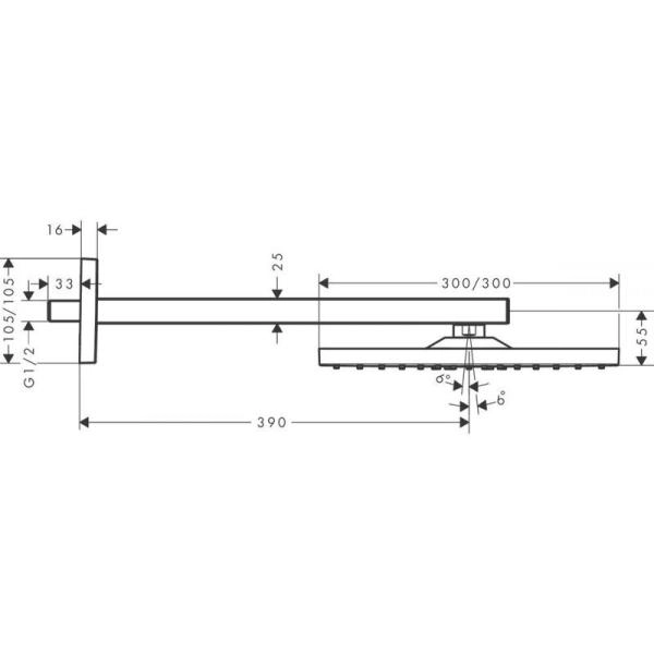 Hansgrohe 26238340 Raindance E Верхний душ 300х300 мм, 1 режим RainAir, боковой кроншт.390 мм, шлифованый черный хром