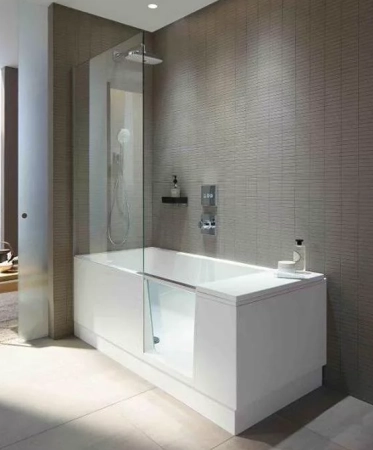 Duravit ванна 1700x750мм + перегородка  800х700 мм, с ножками, со смонтированной дверцей, зеркальное стекло, угол справа, цоколь, опора, панель+слив-п