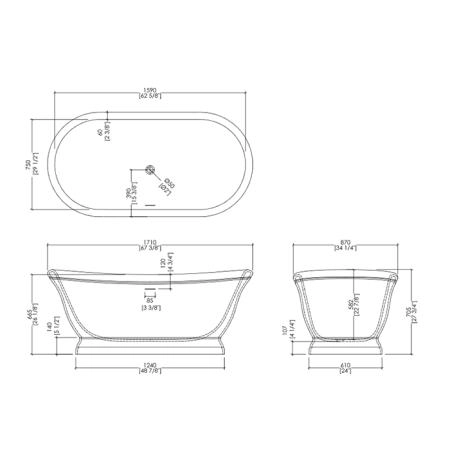 Devon Aurora Ванна 171x87/5xh70,5cм,свободностоящая, встроенный перелив, донный клапан с крышкой из White Tec Plus, сифон, цвет: белый