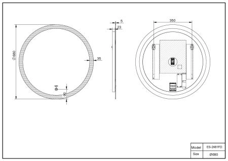 Зеркало ESBANO ES-2481FD LED подсветка Антизапотевание 68 см