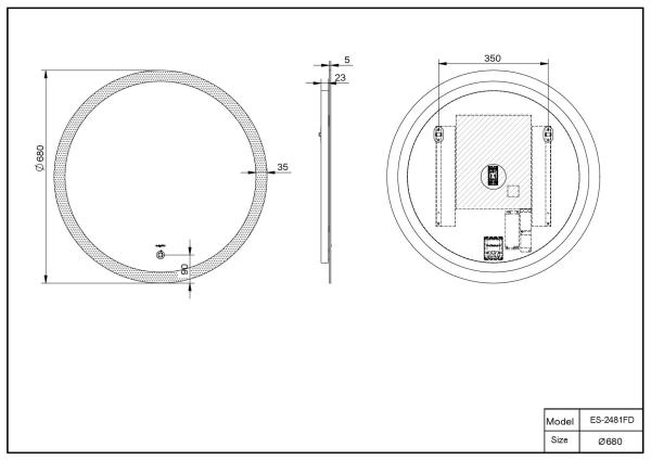 Зеркало ESBANO ES-2481FD LED подсветка Антизапотевание 68 см