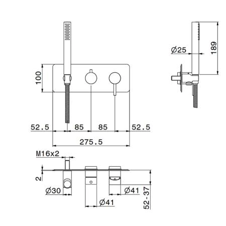 Newform X-STEEL 316 Смеситель для душа, встраиваемый, на 2 выхода, ручной душ, кронштейн, на декоративной платине (для 31030), цвет: нержавеющая сталь
