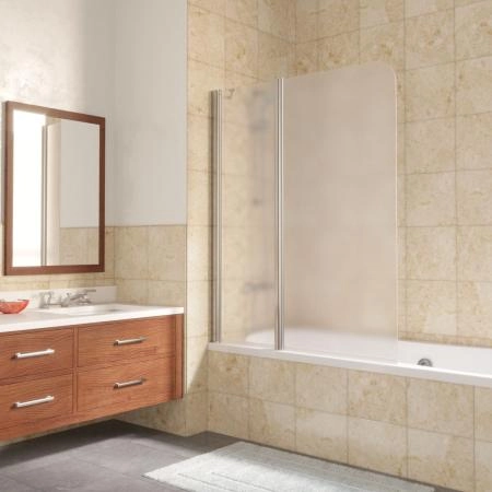 Шторка на ванную Vegas-glass E2V LUX ST 115 08 10 L, профиль глянцевый хром, стекло сатин