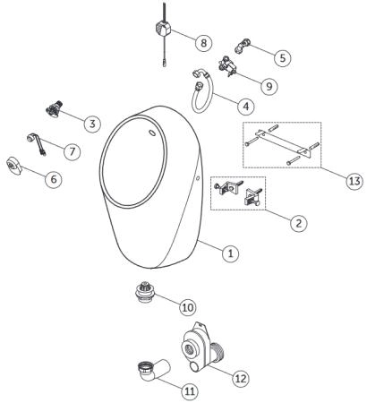 Ideal Standard i.life Писсуар подвесной 64х31х30см., Rimless сенсорный, крепеж, сифон, датчик 12в, цвет: белый глянец
