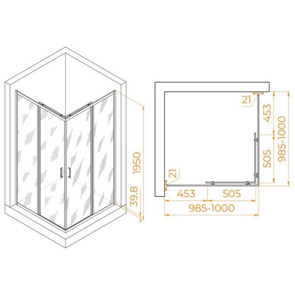 Душевой уголок RGW PA-030 Passage 100x100 Хром матовое