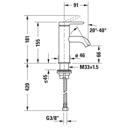Duravit C.1 Смеситель для раковины, 1 отв., излив 91мм, цвет: хром