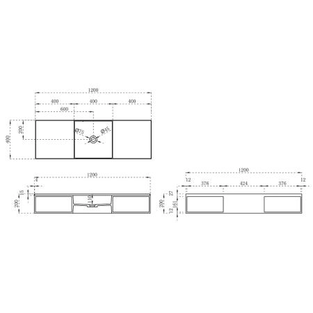 Раковина Vincea VWB-6S212MW, 1200*400*200, подвесная, цвет белый матовый искусственный камень