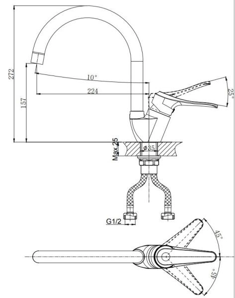 Смеситель для кухни RUSH Jawa с поворотным изливом (JA0735-22)